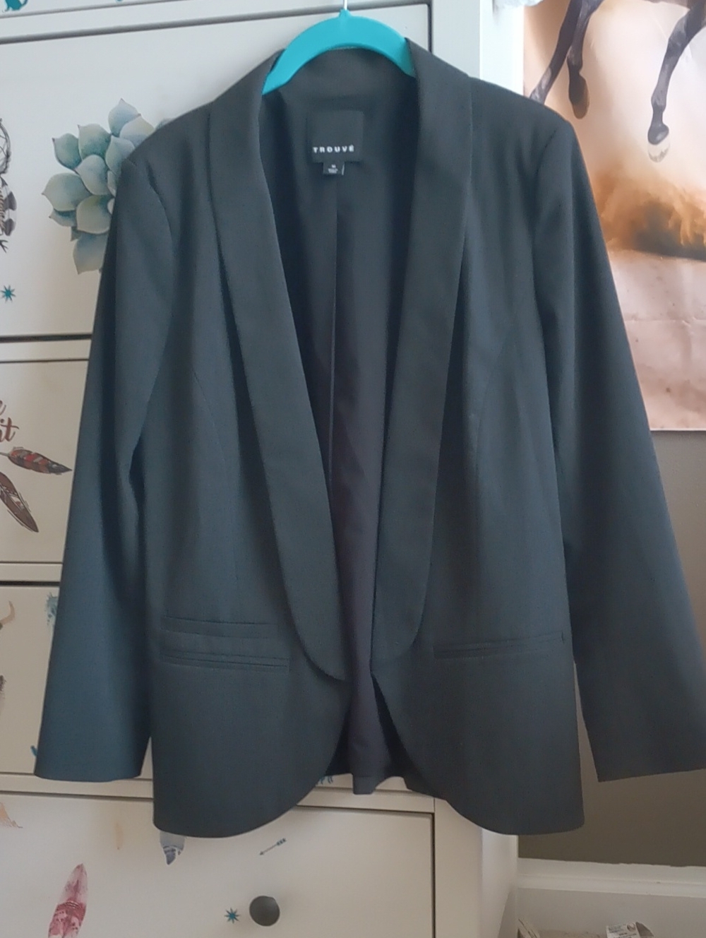 Charcoal Gray Open-Front Blazer — Sleek Draped Lapel